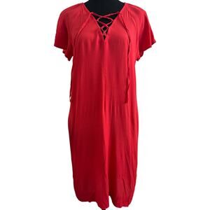 nwt Madewell Cherry Red Dress size S Lace Up V-neck Flutter Sleeves